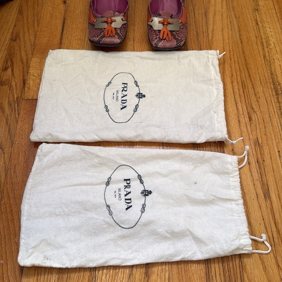 Prada Vintage Pink Python / Orange Patent Leather Square Toe Pumps / Size 37 - Picture 10 of 10